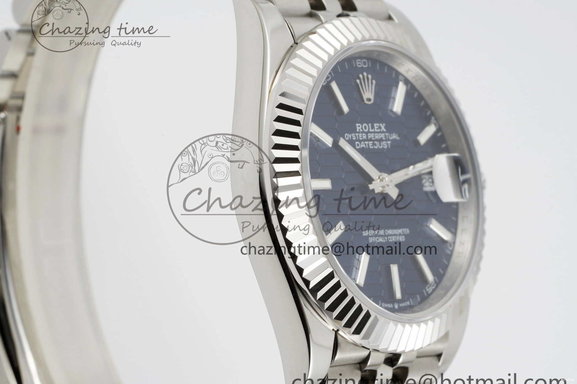 MiroTime 0415 TopPick DateJust 41 SS JDF 904L Steel Blue Textured Dial on Jubilee Bracelet VR3235 V 2235